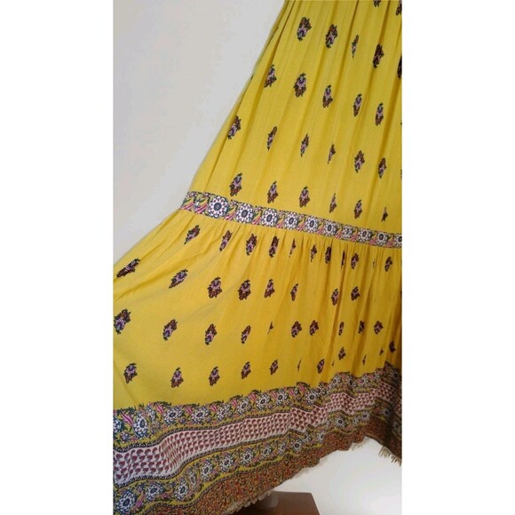 Ces Femme Dress Size L Maxi Boho Festival Yellow Crossover V Neck Front Floral - Picture 9 of 10